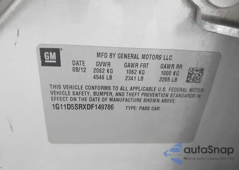 2013 Chevrolet Malibu Eco z USA, uszkodzony, nr VIN 1G11D5SRXDF149786